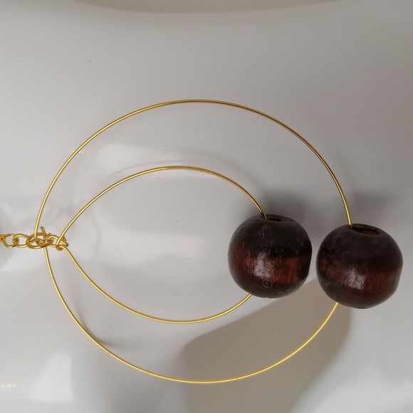 Gold and Brown Minimalist Hoop Earrings - Picture 3 of 5